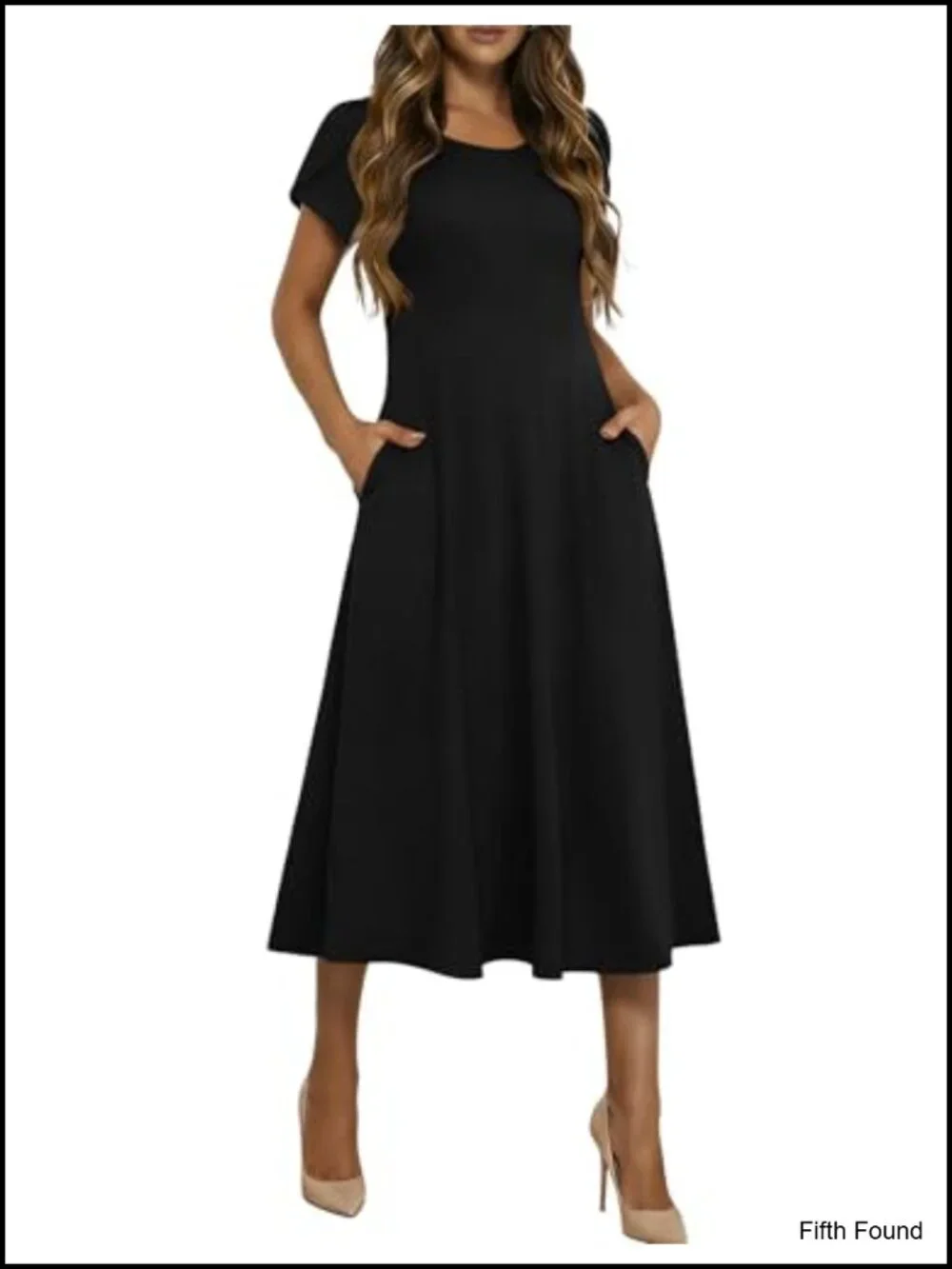 Women's Midi Dress with Petal Sleeves - Casual A-Line Sundress